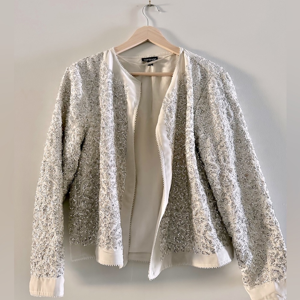 Topshop Silver and White Sequin Jacket